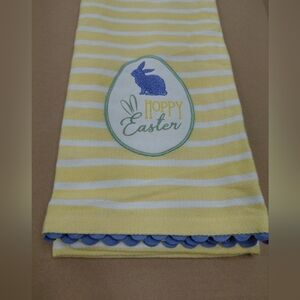 Yellow & White Striped 'Hoppy Easter' Bunny Tea Towel